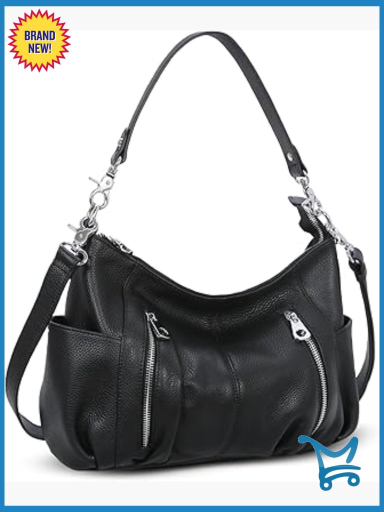 Genuine Leather Hobo Bag With Removable Straps, 9 Pockets, Tote Purse
